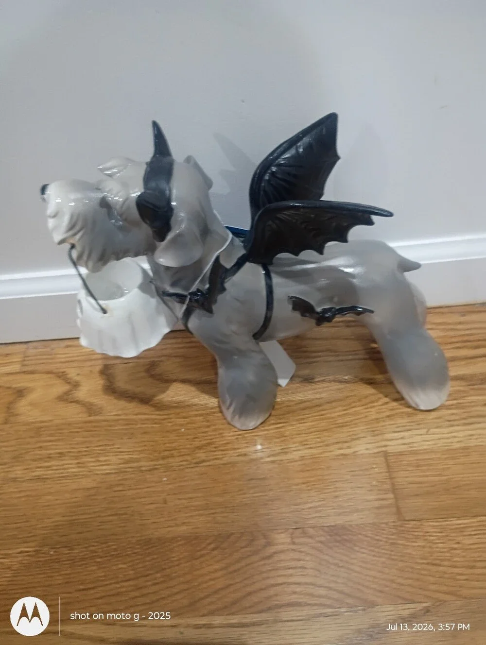 Halloween Schnauzer Dog Holding Ghost Bucket in Bat Custom Decor Figure